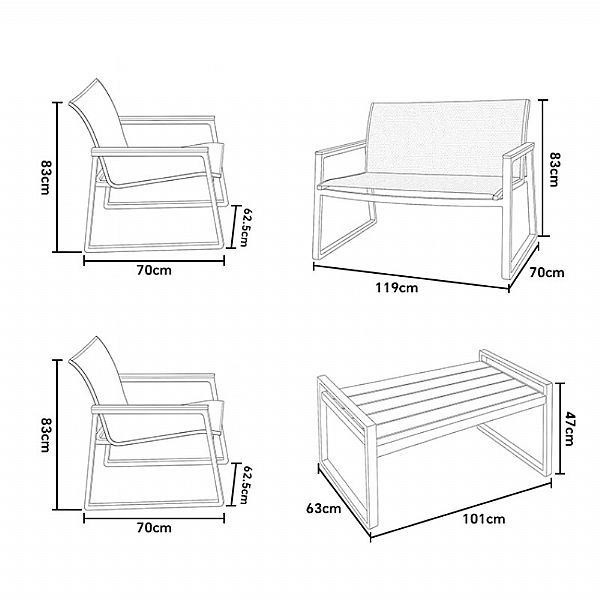 Conjunto de sofás de aluminio para exterior de 4 piezas en color blanco - 11C11J