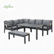 Conjunto de sofá esquinero de aluminio para patio exterior con mesa de centro y reposapiés - 11C12A