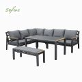 Conjunto de sofá esquinero de aluminio para patio exterior con mesa de centro y reposapiés - 11C12A