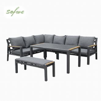 Conjunto de sofá esquinero de aluminio para patio exterior...