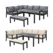 Conjunto de sofá esquinero de aluminio para patio exterior con mesa de centro y reposapiés - 11C12A