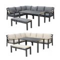 Conjunto de sofá esquinero de aluminio para patio exterior con mesa de centro y reposapiés - 11C12A