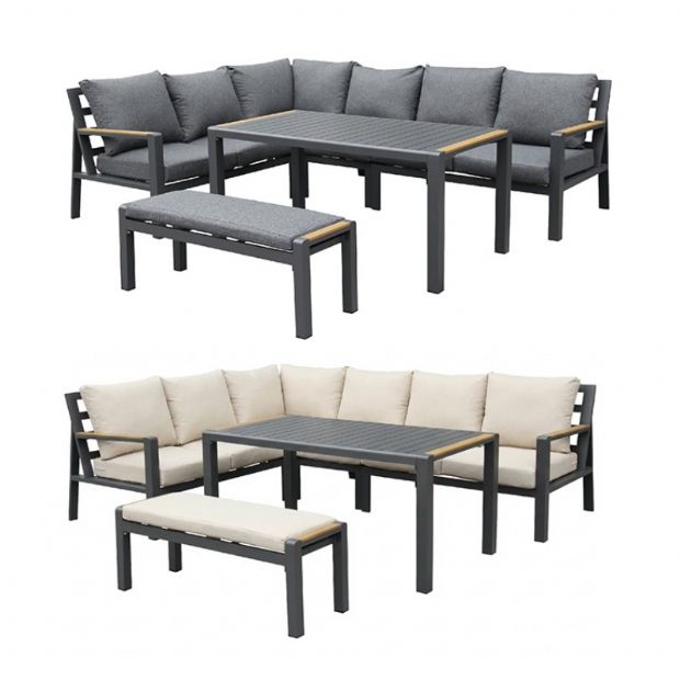 Conjunto de sofá esquinero de aluminio para patio exterior con mesa de centro y reposapiés - 11C12A