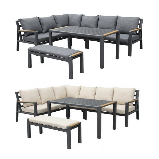 Conjunto de sofá esquinero de aluminio para patio exterior con mesa de centro y reposapiés - 11C12A