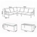 Conjunto de sofá esquinero de aluminio para patio exterior con mesa de centro y reposapiés - 11C12A