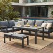 Conjunto de sofá esquinero de aluminio para patio exterior con mesa de centro y reposapiés - 11C12A