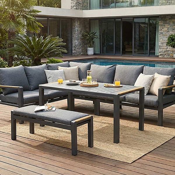 Conjunto de sofá esquinero de aluminio para patio exterior con mesa de centro y reposapiés - 11C12A