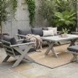 Conjuntos de sofás de salón de exterior de diseño moderno al por mayor con mesa con patas en X y banco - 11C12B