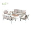 Conjunto de sofás de aluminio con recubrimiento en polvo para exteriores de 6 piezas con mesa de listones de WPC al por mayor - 11C12C