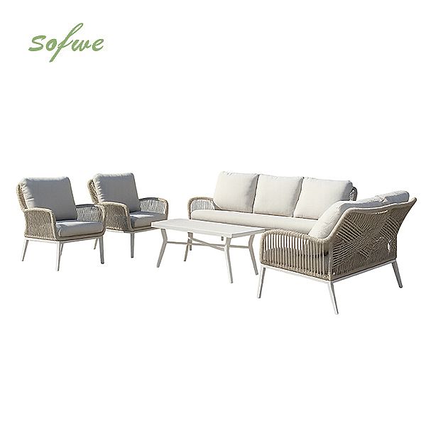 Conjunto de sofás tejidos con cuerda para todo tipo de clima al por mayor con mesa de centro de aluminio para exteriores - 11C12D
