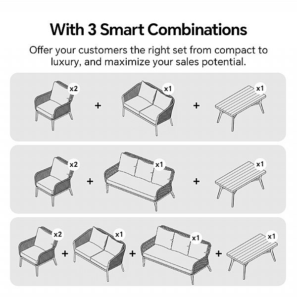 Conjunto de sofás tejidos con cuerda para todo tipo de clima al por mayor con mesa de centro de aluminio para exteriores - 11C12D