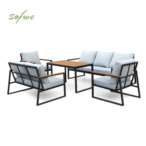 Conjunto de sofás de jardín modernos y compactos al aire libre, conjunto de 5 piezas con estructura de acero - 11C12E