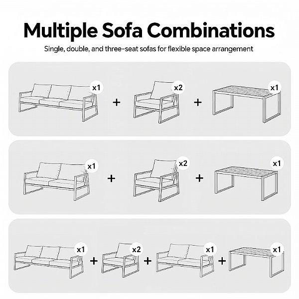 Conjunto de sofás de jardín modernos y compactos al aire libre, conjunto de 5 piezas con estructura de acero - 11C12E