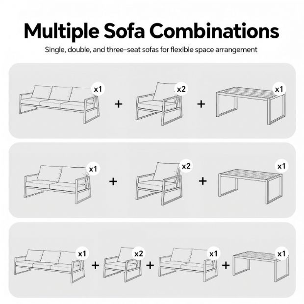 Conjunto de sofás de jardín modernos y compactos al aire libre, conjunto de 5 piezas con estructura de acero - 11C12E