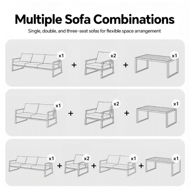Conjunto de sofás de jardín modernos y compactos al aire libre, conjunto de 5 piezas con estructura de acero - 11C12E