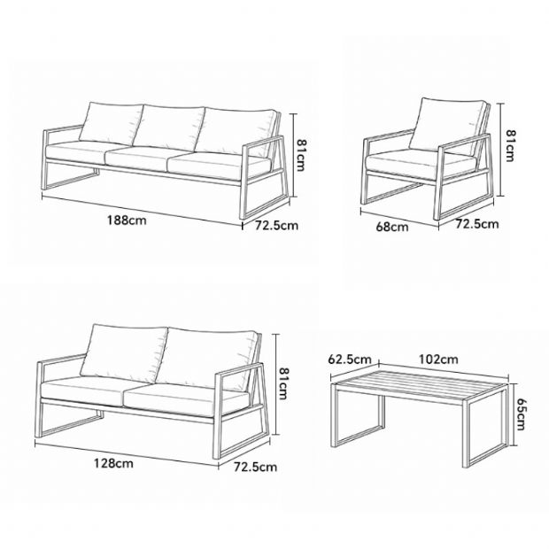 Conjunto de sofás de jardín modernos y compactos al aire libre, conjunto de 5 piezas con estructura de acero - 11C12E