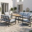 Conjunto de sofás de jardín modernos y compactos al aire libre, conjunto de 5 piezas con estructura de acero - 11C12E