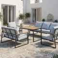 Conjunto de sofás de jardín modernos y compactos al aire libre, conjunto de 5 piezas con estructura de acero - 11C12E