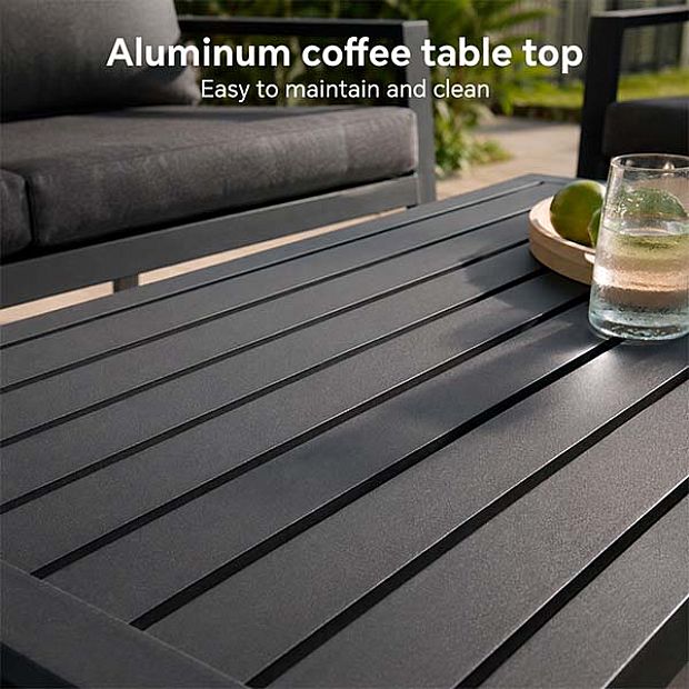 HF Patios Venta al por Mayor de Fábrica Conjunto de Sofá de Jardín de Aluminio de 4 Piezas con Cojines Gruesos y Mesa de Centro para Espacios Exteriores - 11C12F