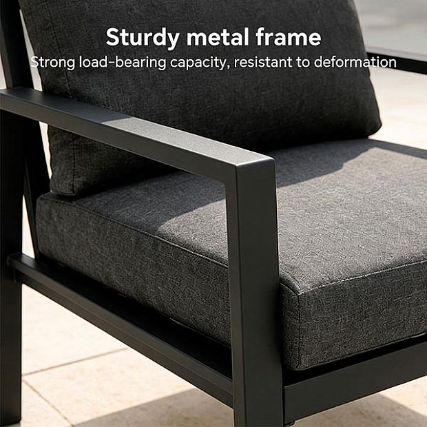 HF Patios Venta al por Mayor de Fábrica Conjunto de Sofá de Jardín de Aluminio de 4 Piezas con Cojines Gruesos y Mesa de Centro para Espacios Exteriores - 11C12F