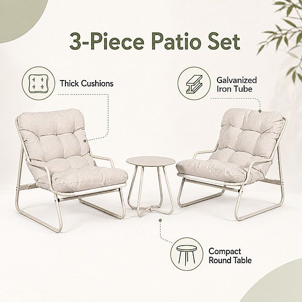 Conjunto de salón de exterior de 3 piezas al por mayor, con cojines gruesos y mesa redonda de cristal, para balcón, jardín y exteriores - 11C12J