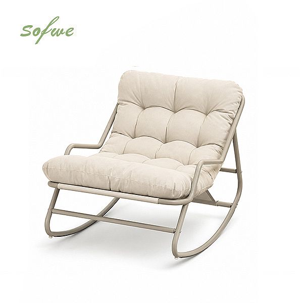 Sillón mecedora de exterior al por mayor, con cojín grueso de olefina y estructura de hierro galvanizado, para el suministro de mobiliario de jardín y terraza - 11C12K