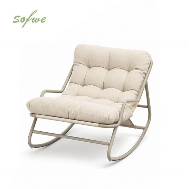 Sillón mecedora de exterior al por mayor, con cojín grueso de olefina y estructura de hierro galvanizado, para el suministro de mobiliario de jardín y terraza - 11C12K
