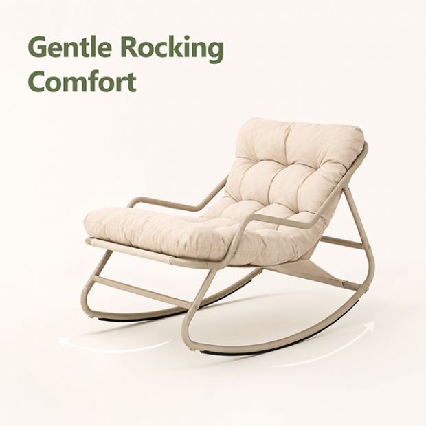 Sillón mecedora de exterior al por mayor, con cojín grueso de olefina y estructura de hierro galvanizado, para el suministro de mobiliario de jardín y terraza - 11C12K