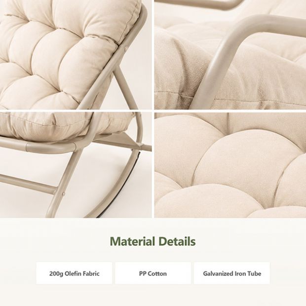 Sillón mecedora de exterior al por mayor, con cojín grueso de olefina y estructura de hierro galvanizado, para el suministro de mobiliario de jardín y terraza - 11C12K