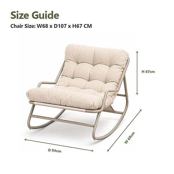 Sillón mecedora de exterior al por mayor, con cojín grueso de olefina y estructura de hierro galvanizado, para el suministro de mobiliario de jardín y terraza - 11C12K