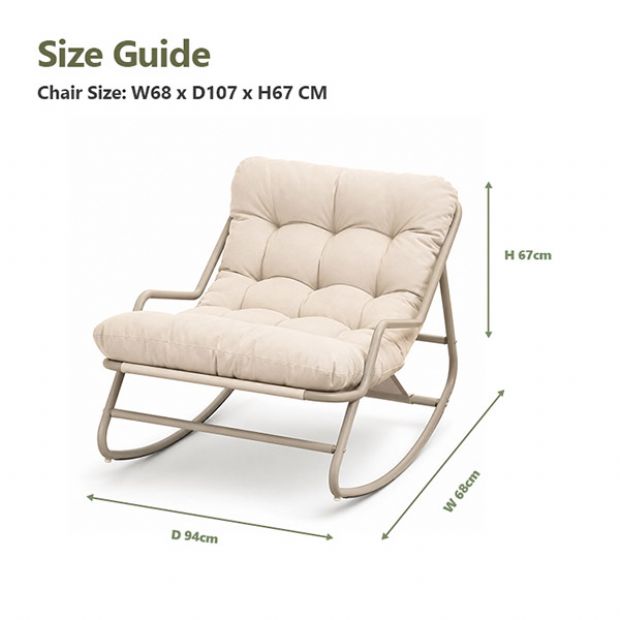 Sillón mecedora de exterior al por mayor, con cojín grueso de olefina y estructura de hierro galvanizado, para el suministro de mobiliario de jardín y terraza - 11C12K