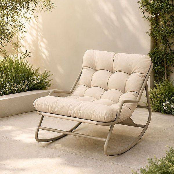 Sillón mecedora de exterior al por mayor, con cojín grueso de olefina y estructura de hierro galvanizado, para el suministro de mobiliario de jardín y terraza - 11C12K