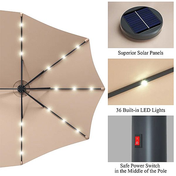Paraguas de mercado de patio de doble cara con luz LED incorporada de 15 pies al por mayor - 12U01P