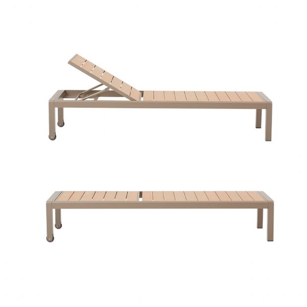 Sillón ajustable de aluminio, plástico y madera con ruedas - 11D14G