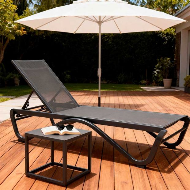 Tumbona para exterior con base de aluminio en forma de W - 11D25B