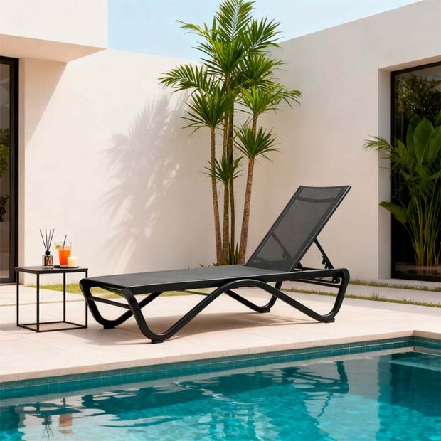 Tumbona para exterior con base de aluminio en forma de W - 11D25B