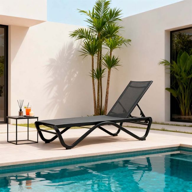 Tumbona para exterior con base de aluminio en forma de W - 11D25B