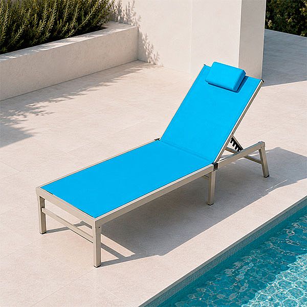 Tumbona plegable para exterior al por mayor, con respaldo ajustable en varios niveles y reposacabezas extraíble, ideal para el patio junto a la piscina - 11D25K